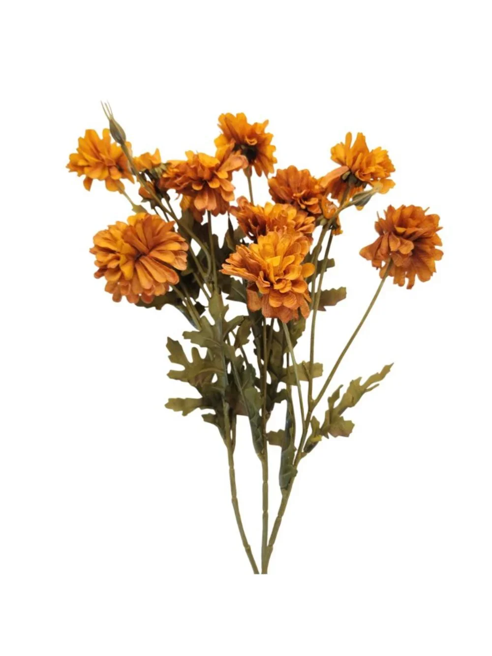 Rust Orange Artificial Mum Stems Set of 3 21 Inch Faux Chrysanthemum Flowers Fal